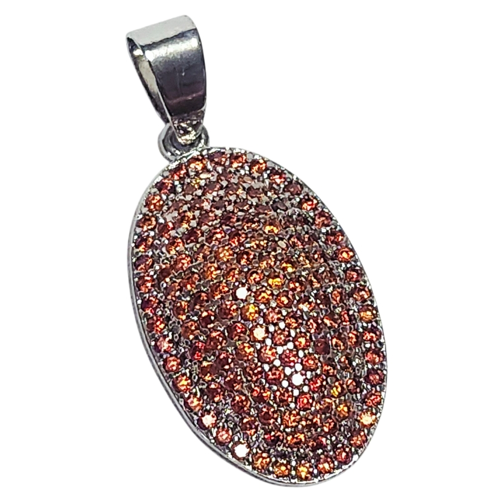 Garnet Silver Oval Pendant 1.25"